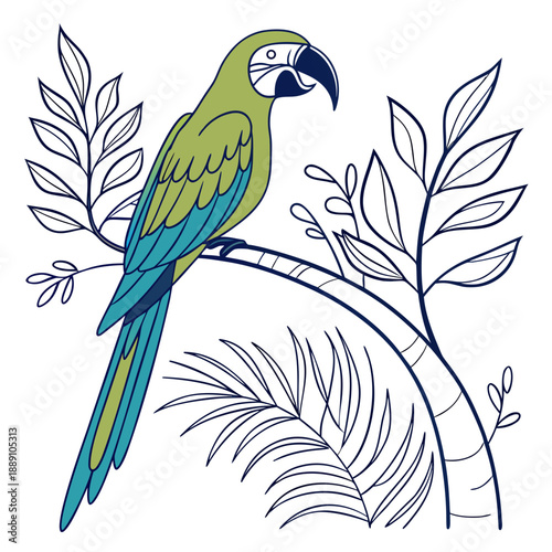 Vibrant parrot perched on branch