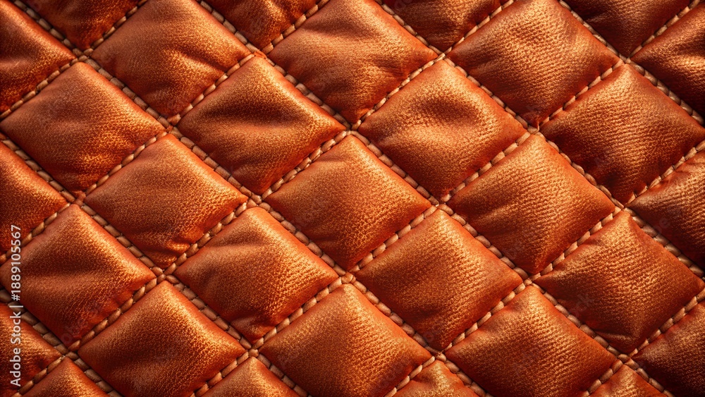 Fototapeta premium Quilted Textured Brown Leather Material with Diamond Pattern Stitching and Subtle Shimmer