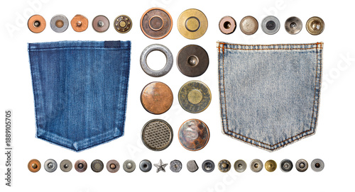 Foto Denim pockets and metal rivets on transparent background
