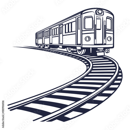 Suburban train on curved tracks