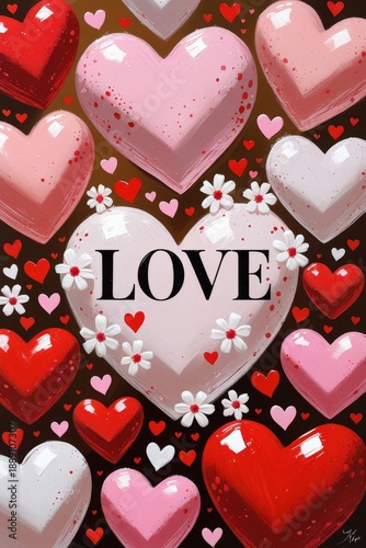 Romantic illustration with hearts and flowers spelling Love for Valentine's Day decoration