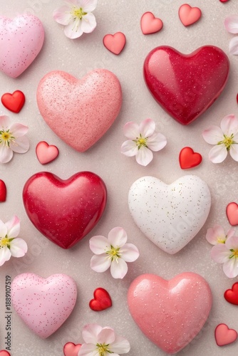 Warm decorative illustration with textured hearts and delicate blooms for love celebrations