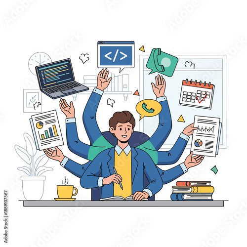 Multitasking Businessman Managing Tasks