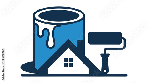 Home renovation illustration with paint can and roller