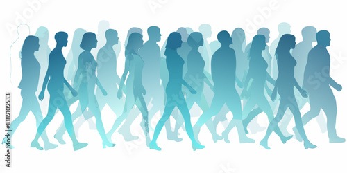 A crowd of blurred figures walking in the same direction