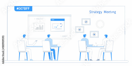 A strategy meeting in progress with a presentation and collaborative discussion