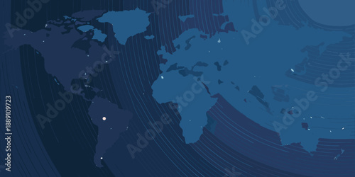 Abstract world map with flowing blue lines and scattered white dots