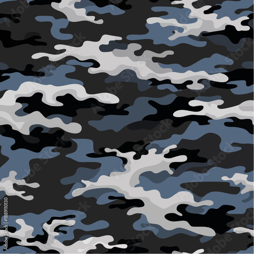 Seamless fashion dark gray and blue hunting camo pattern vector