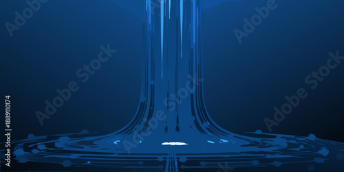 Abstract blue vortex with glowing light at the center