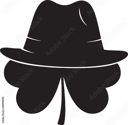 Black Fedora Hat Silhouette over Shamrock