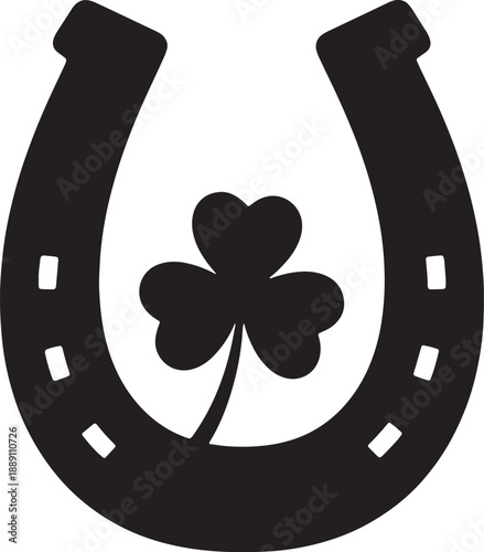 Black Horseshoe with Shamrock Isolated on White Background