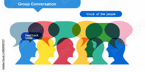Colorful silhouettes representing a group conversation and feedback loop concept