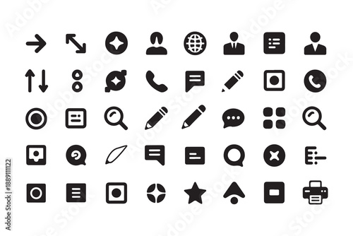 Minimalist business interface icon set with flat silhouettes for web design and mobile application