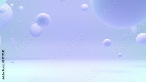 3D Rendering of Floating Spheres and Cubes.