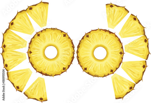 Fresh Pineapple Slice Illustration Set with Rings and Wedges Isolated in Vector Style