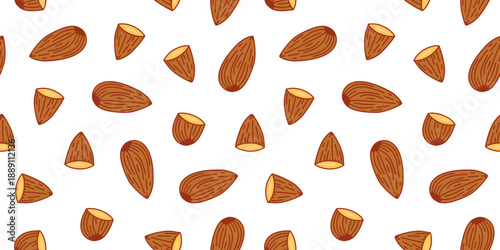 Almond nut Pattern background. seamless pattern Almond doodle illustration. doodle almond nut seamless pattern.
