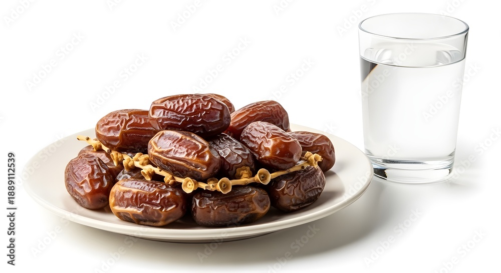 Obraz premium Ramadan special iftar essentials dates and water for a refreshing fast breaking experience