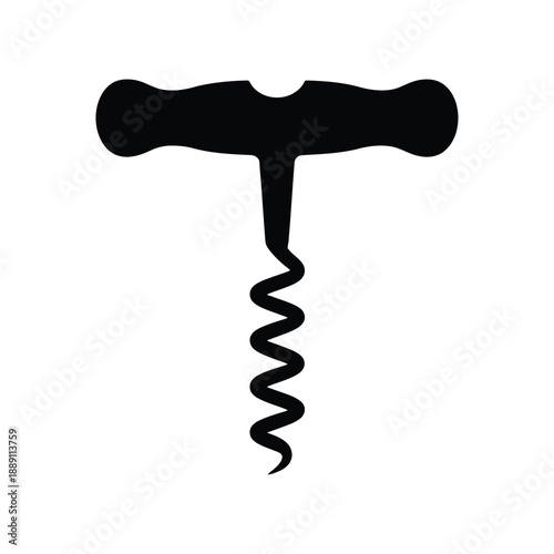 Black wine corkscrew tool opener icon vector illustration 
