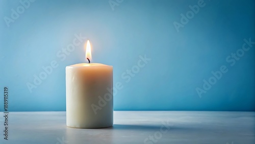 Wallpaper Mural Front View of Single Lit Candle with Soft Blue Background on White Background Torontodigital.ca