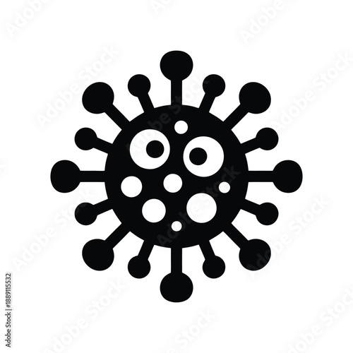 Black and White icon virus with protrusions and circular patterns white symbol