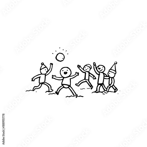 Stick Figures Playing Volleyball on Beach