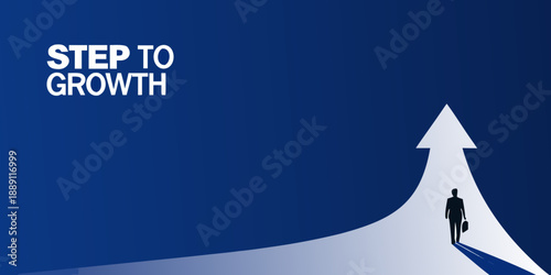 Step to growth a silhouetted businessman climbing a bright upward arrow