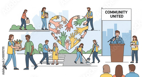 Community United Heart People Helping Together.