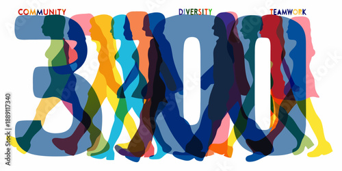 Silhouettes of people forming words community diversity and teamwork