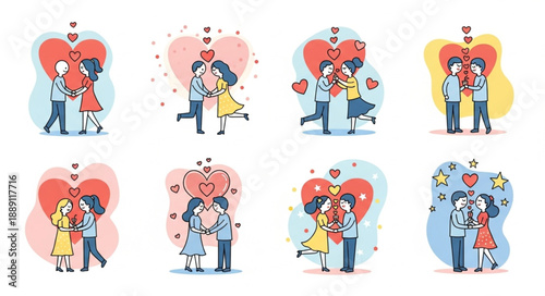 Couple Embracing With Heart Symbol Romantic Love Illustration.