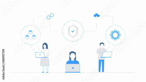 Digital network connecting people with technology and security features