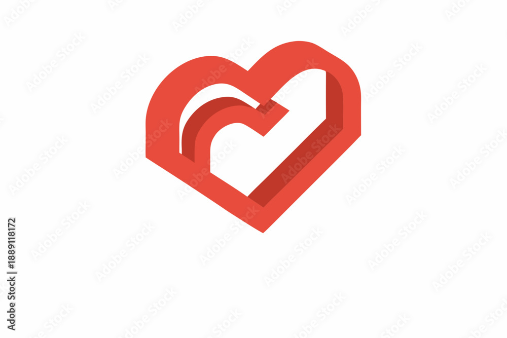 Fototapeta premium A stylized red heart graphic with a curved internal shape