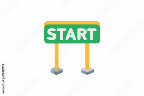 A digital illustration of a green start sign on a yellow background