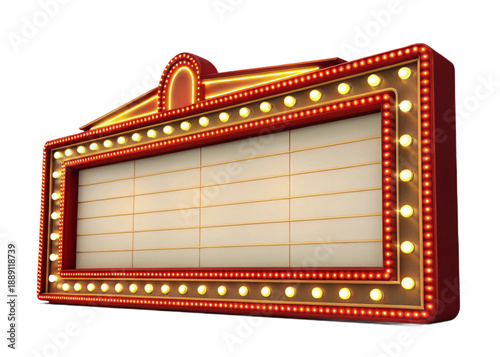Marquee frame with red border, vector illustration of a red billboard with yellow light bulbs isolated on white background