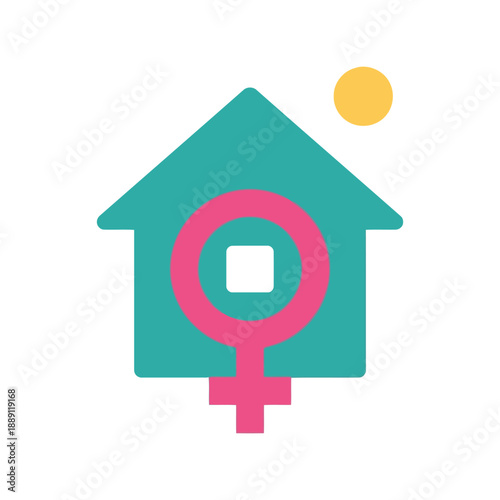 Women's Day vector clipart with female symbol and house icon for empowerment designs