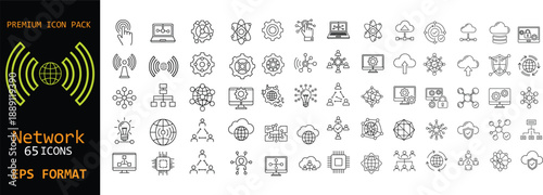 Network line icon set. Internet, cloud computing and data connection symbols. Editable stroke outline icons for technology, communication, digital systems and IT infrastructure concepts.
