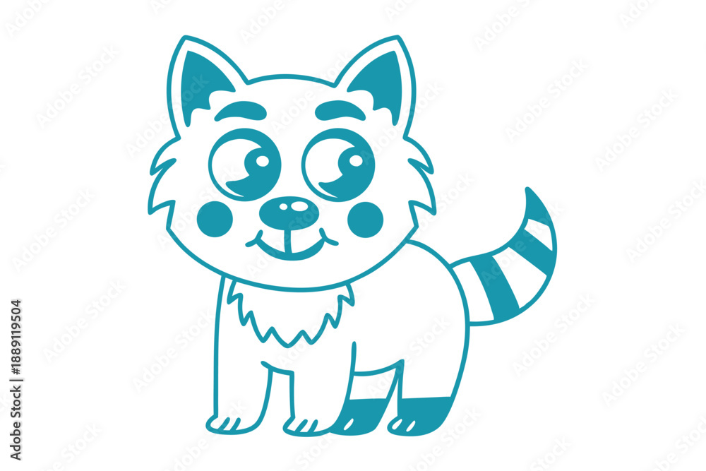 Obraz premium Cheerful cartoon raccoon with stripes shows a friendly smile against a plain backdrop