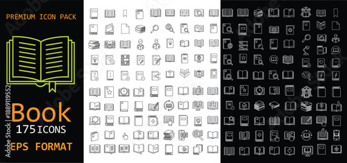 Premium book and education line icon set. Library, reading, learning and study symbols. Editable stroke outline icons for apps, websites, UI and print design.
