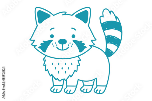 Cute outlined raccoon character has a fluffy body and a striped tail