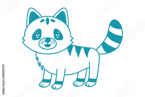 Charming cartoon cat with teal stripes and cute features stands cheerfully