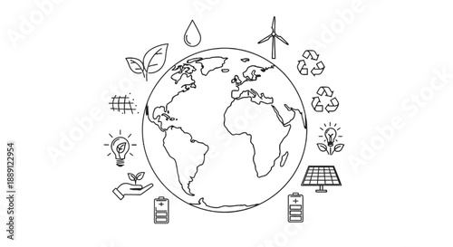 Sustainable Earth with Renewable Energy and Eco-Friendly Symbols.