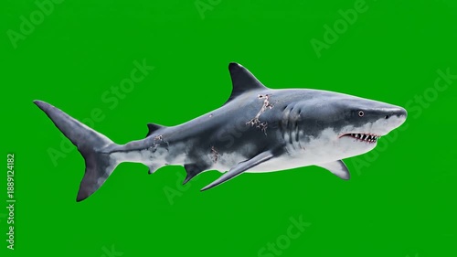 Fierce shark with open mouth against green background
