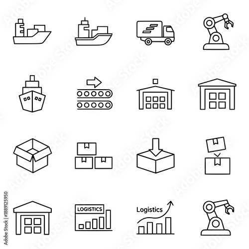 Logistics thin line icons set with warehouse delivery and cargo elements