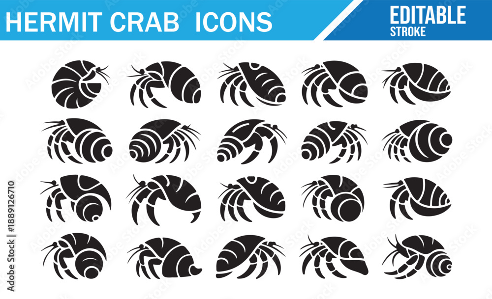 Fototapeta premium Hermit crab logo templates. Black silhouette vector collection.