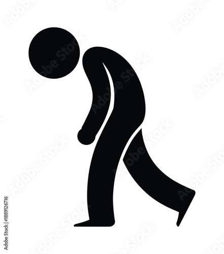 Sad person silhouette with head down representing depression or loneliness and exhaustion on transparent background vector icon