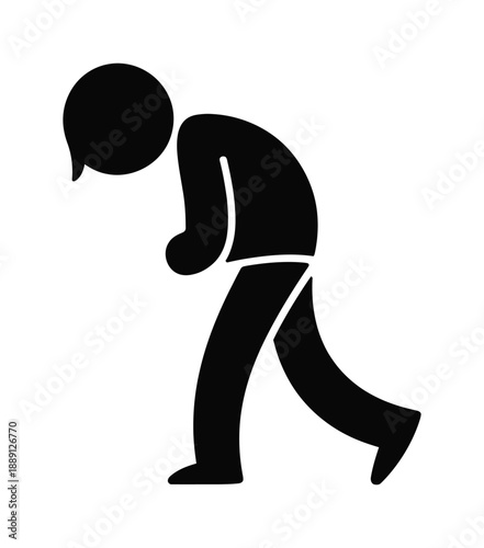 Sad or tired man icon simple black vector isolated on transparent background symbolizing depression or fatigue