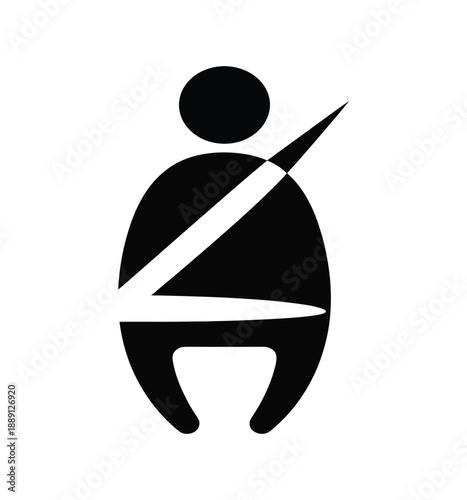 Safety belt icon showing stylized figure with car seatbelt harness for passenger protection and vehicle safety awareness concept