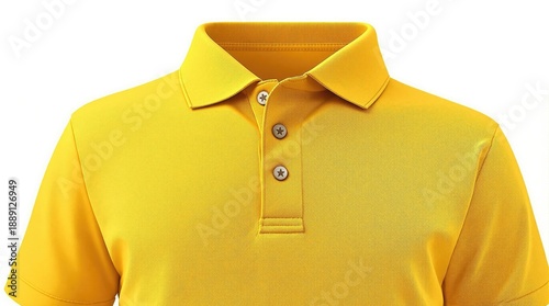Close up of a yellow polo shirt on a white background