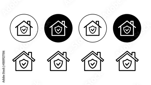 Home security and protection icons featuring houses with shields in various styles