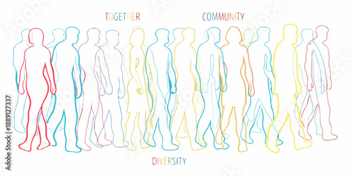 Colorful silhouette figures representing togetherness community and diversity