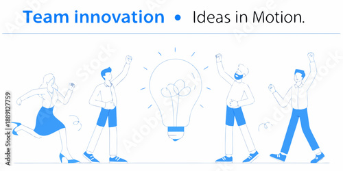 Team innovation people celebrating ideas with a glowing lightbulb